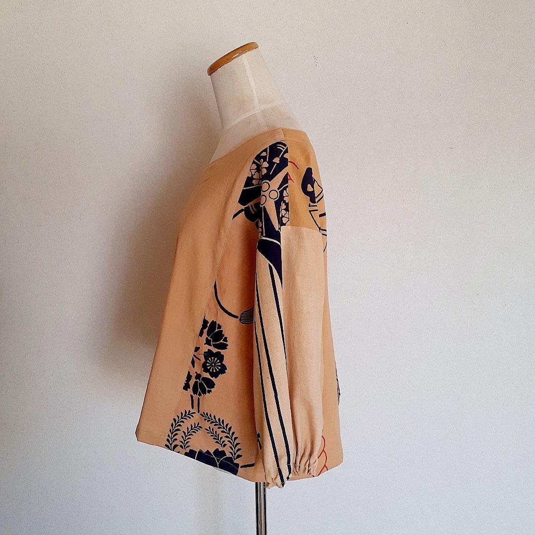 着物リメイク 柿渋で染めた浴衣を使用して、ふんわりな雰囲気トップス