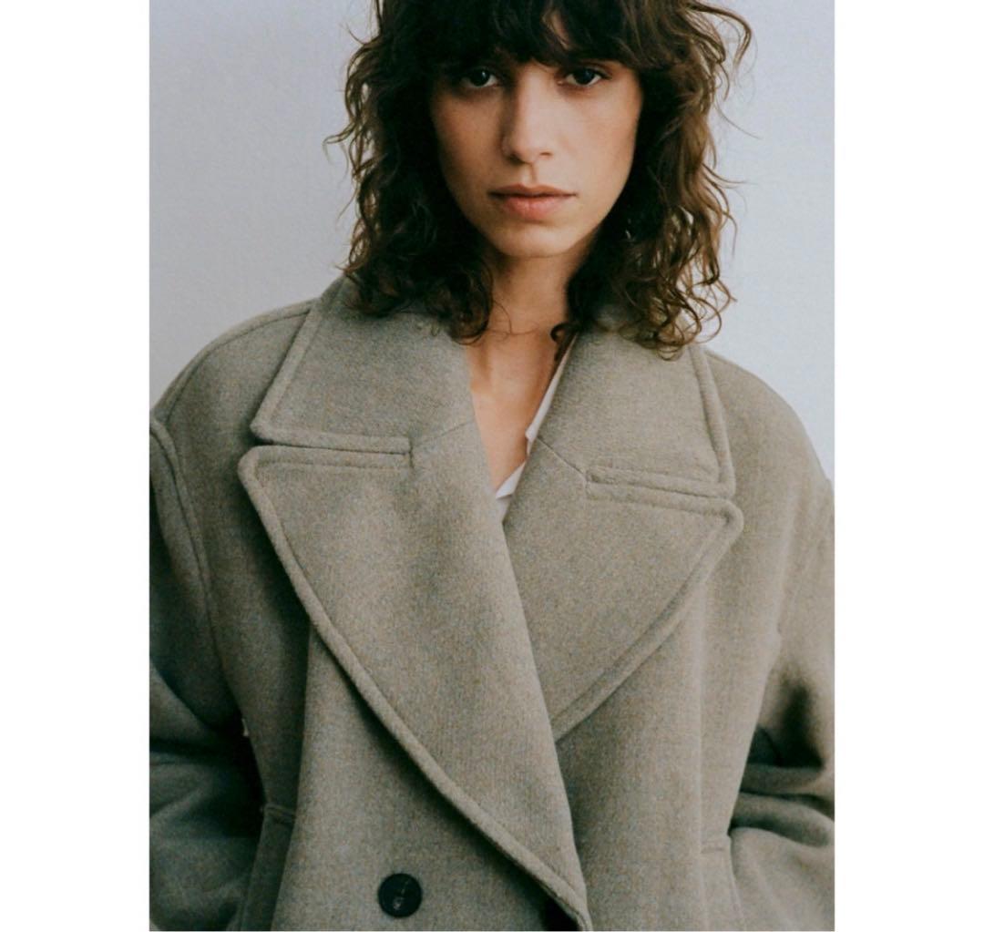 ZARA ショート丈ダブルブレストコート L ミンク - メルカリ