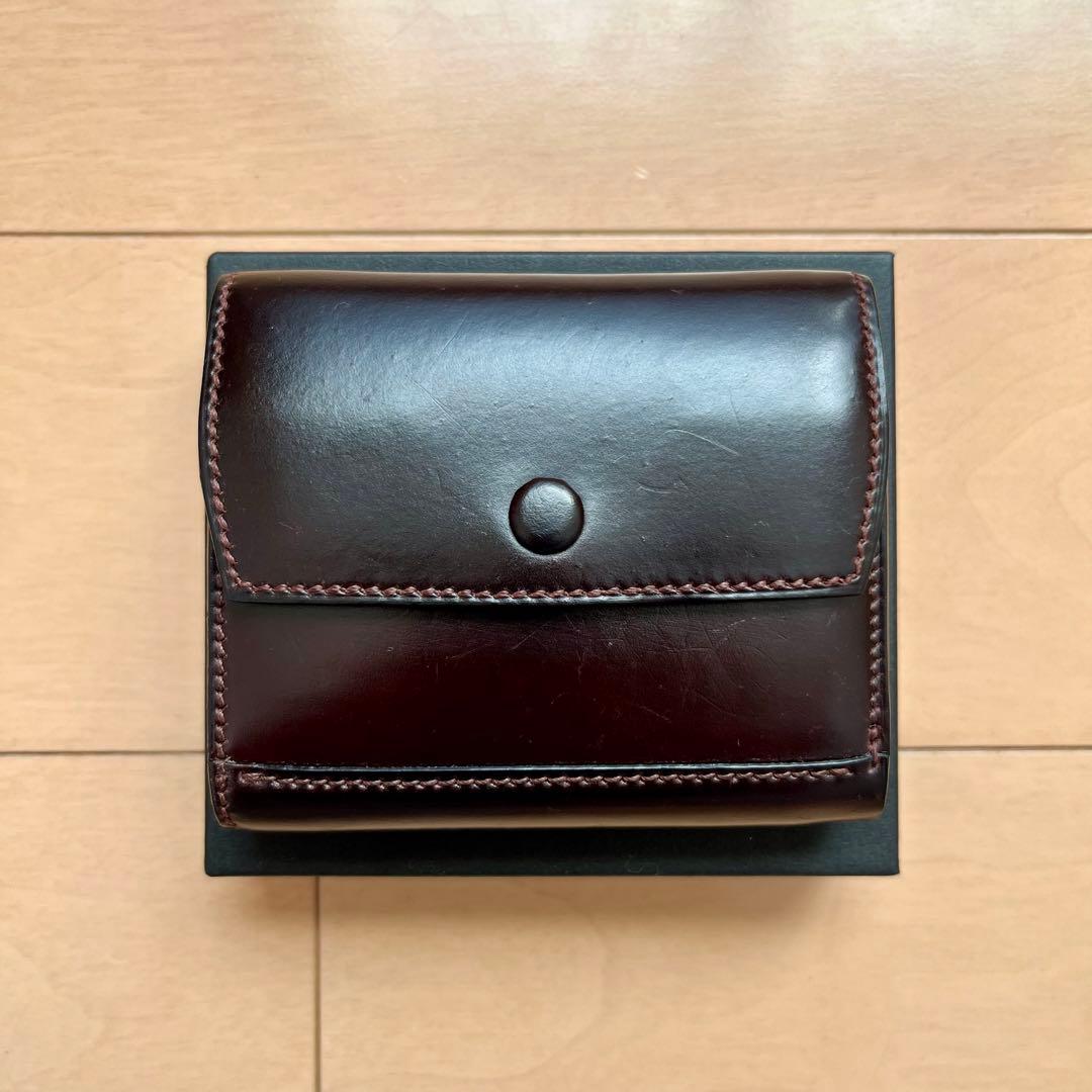 万双 ダブルホーウィン 被せ型財布 折り財布 コードバン バーガンディ