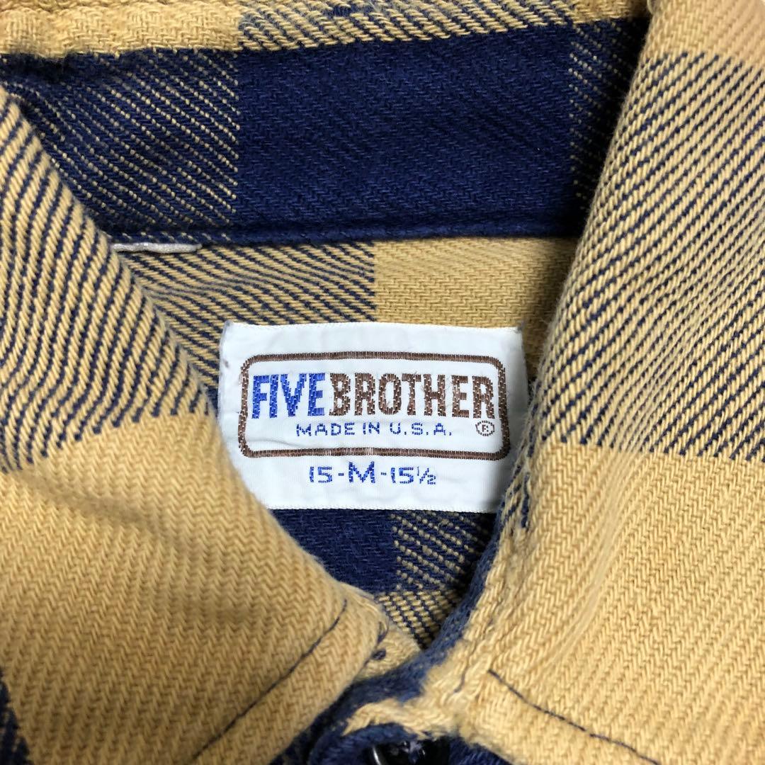 ファイブブラザー ネルシャツ イエロー×ネイビー USA製 - メルカリ