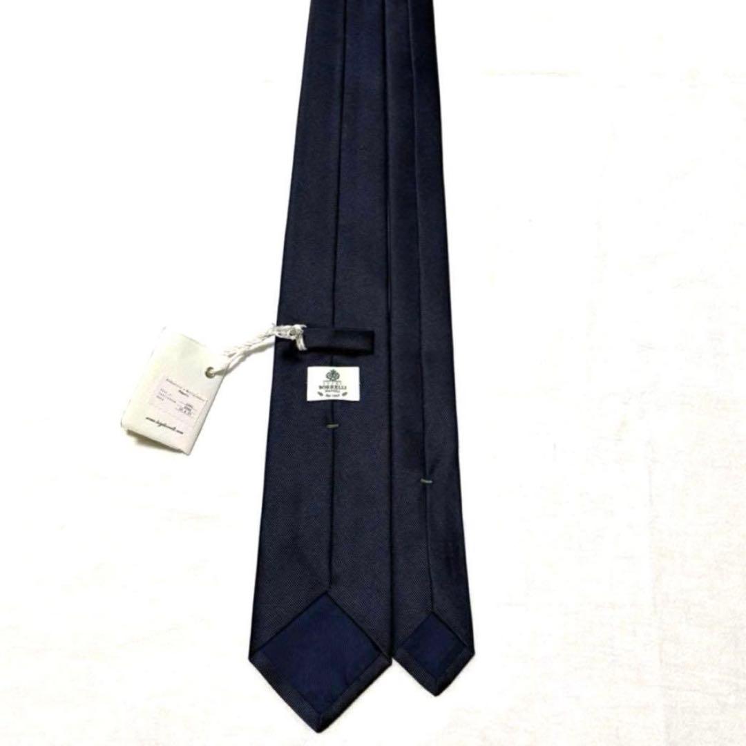 新品 ルイジボレッリ ネクタイ ダークネイビー 無地 ソリッド タグ付