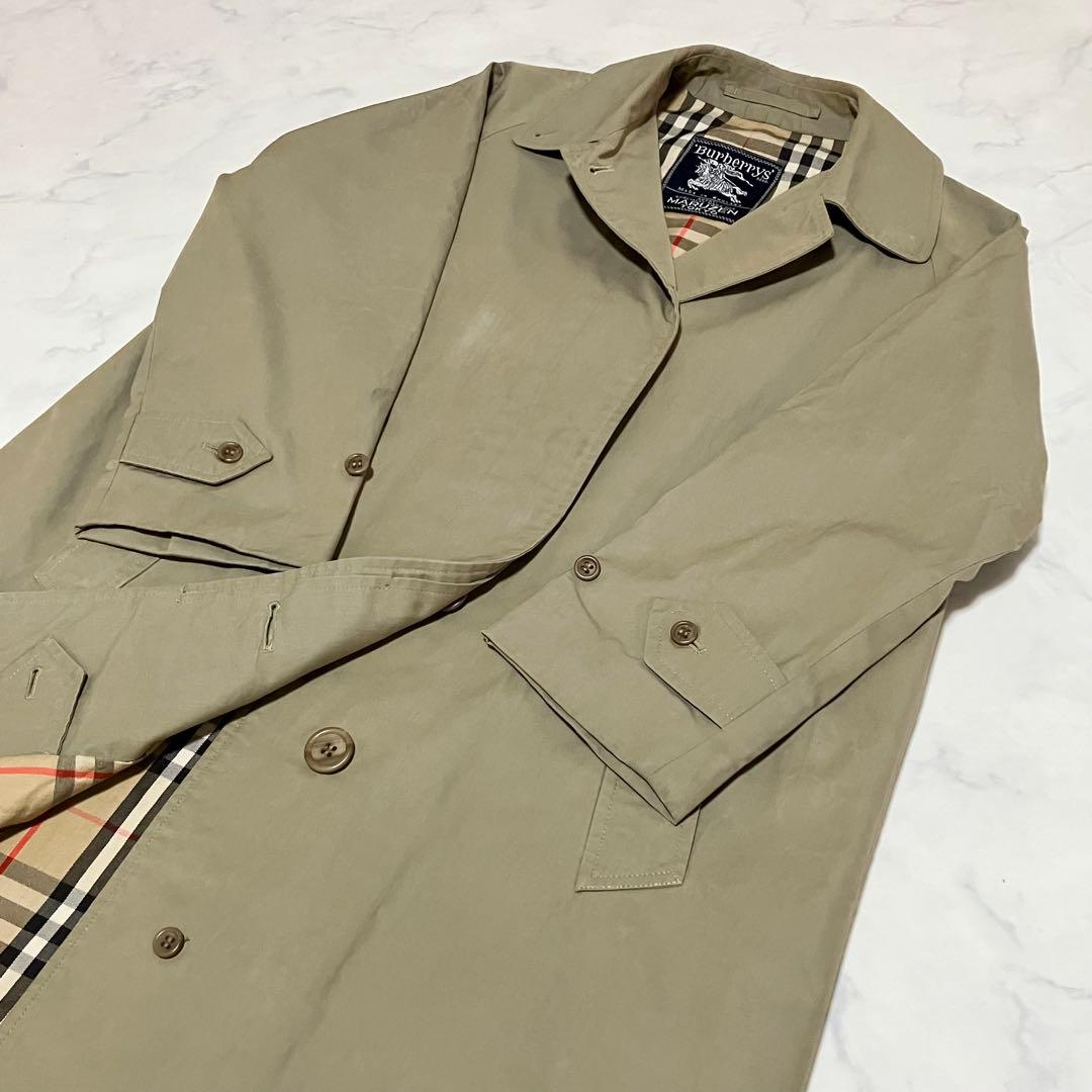 バーバリー 一枚袖 ステンカラーコート ノバチェック カーキ C100
