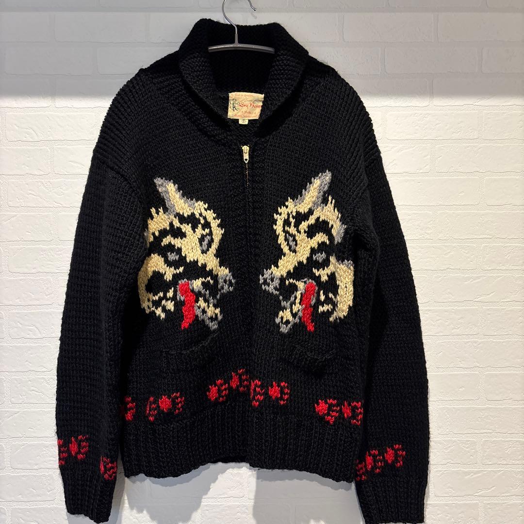 希少:初期タグ］Dry Bones ドライボーンズ ウルフ柄 カウチン ニット