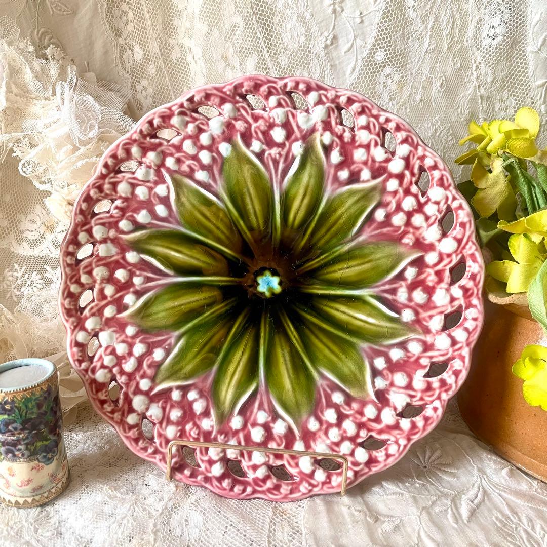 すずらんプレートピンク　ヴィレロイ＆ボッホ　バルボティーヌ検フランスアンティーク ドイツ製 バルボティーヌ すずらん φ19.7cm アンティーク a 0501986