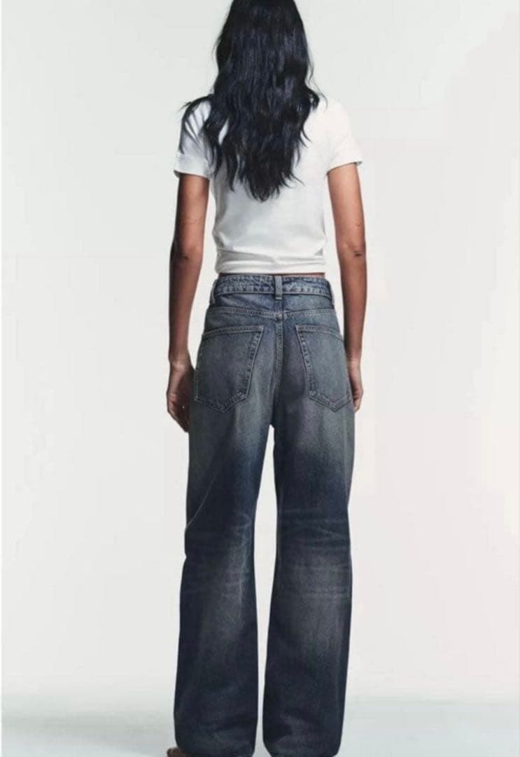 完売品 ZARA TRF ミッドライズ折り返しウエストデニムパンツ 32 5号