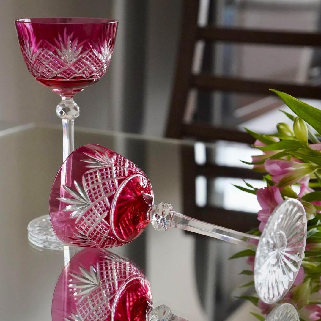 希少オールドバカラBACCARAT☆R251/ドゥエ 金赤☆ワイングラス☆ペア