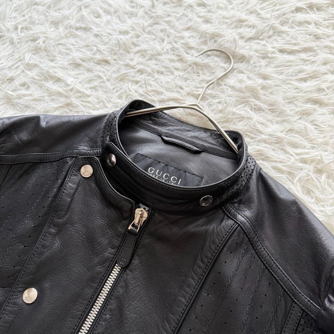 グッチ】トムフォード期 レザージャケット 黒 48 パンチングレザー