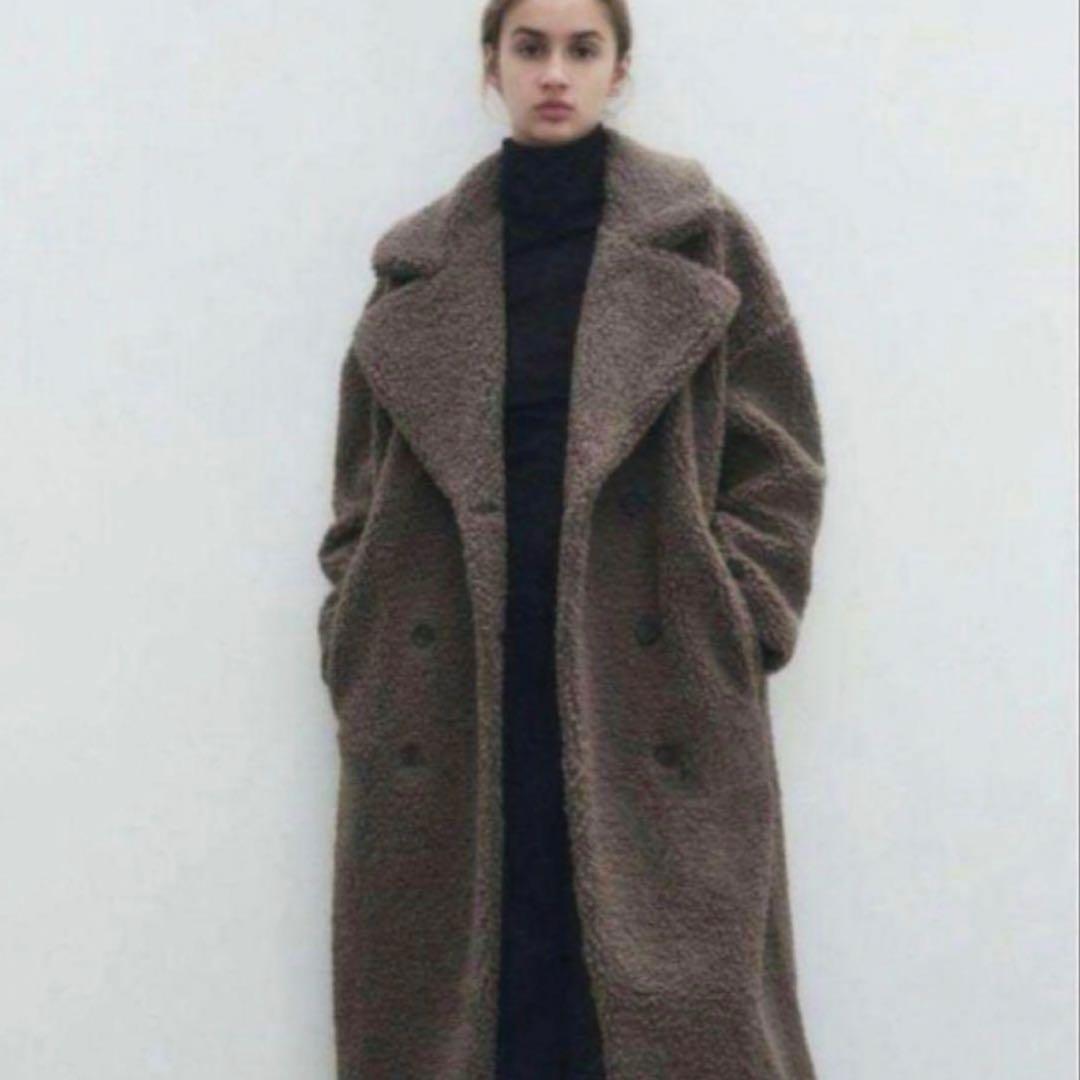 ZARA Lダブルブレスト フェイクボアコート テディベアコート - メルカリ