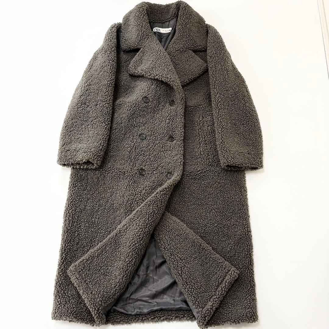 ZARA Lダブルブレスト フェイクボアコート テディベアコート - メルカリ
