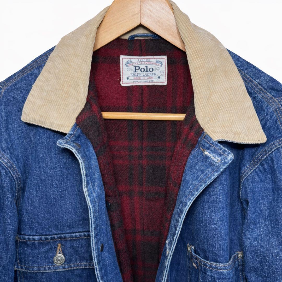 希少レア 白タグ】80s USA製 ポロラルフローレン デニムカバーオール L