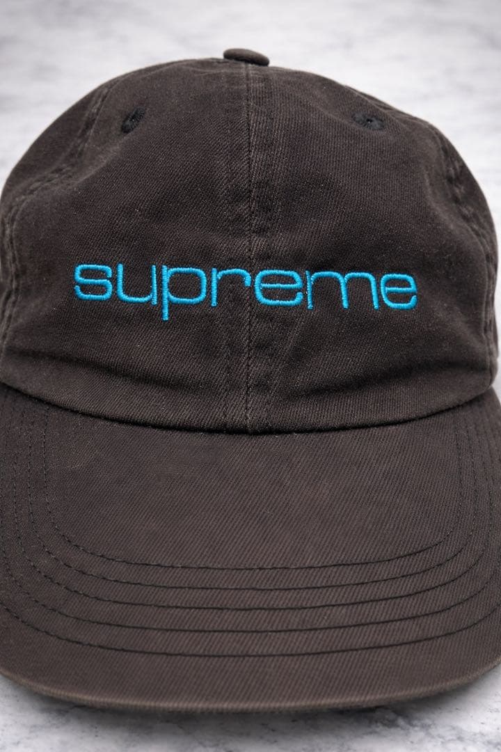 Supreme キャップ ブラック ターコイズ刺繍ロゴ 正規品 中古 使用感