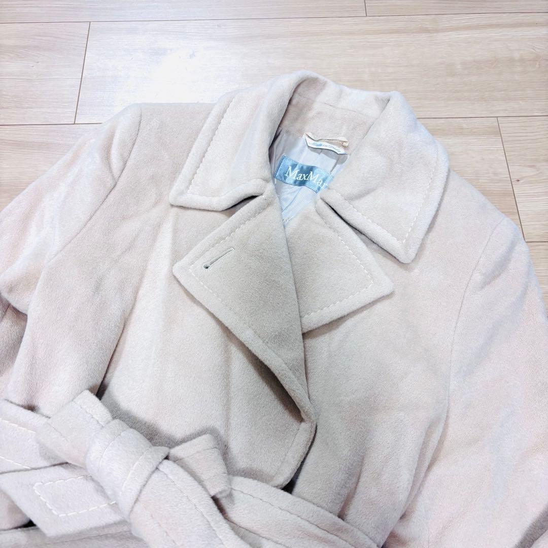 マックスマーラ ベルテッドコート 銀タグ ウール アンゴラ ベージュ34