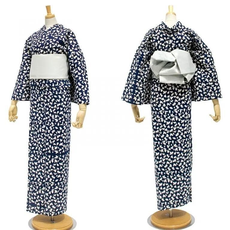 ☆新品☆つやび×雅姫☆大人の浴衣.綿麻注染.紺地小花☆