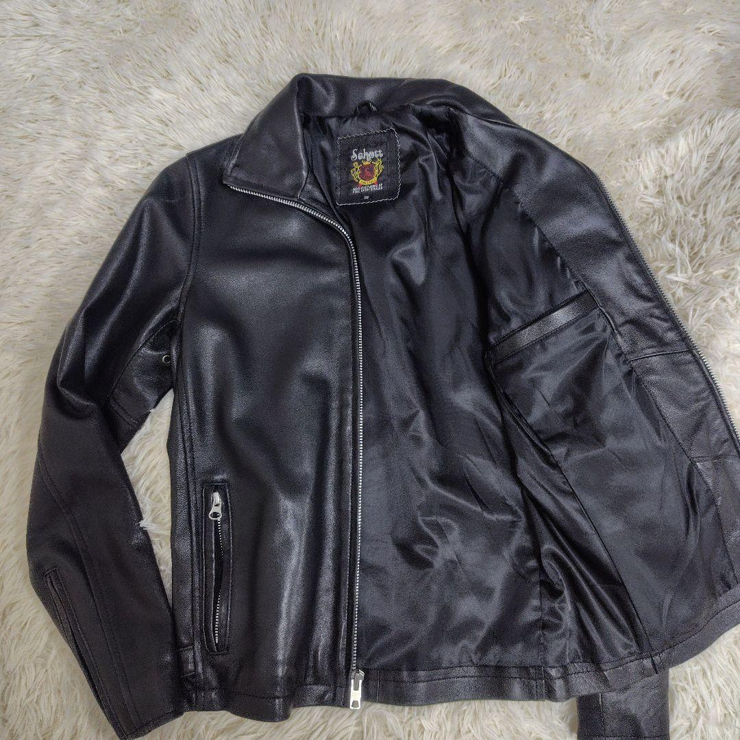 希少✨Schott ラムレザージャケット ロゴ刺繍 黒 XS - メルカリ