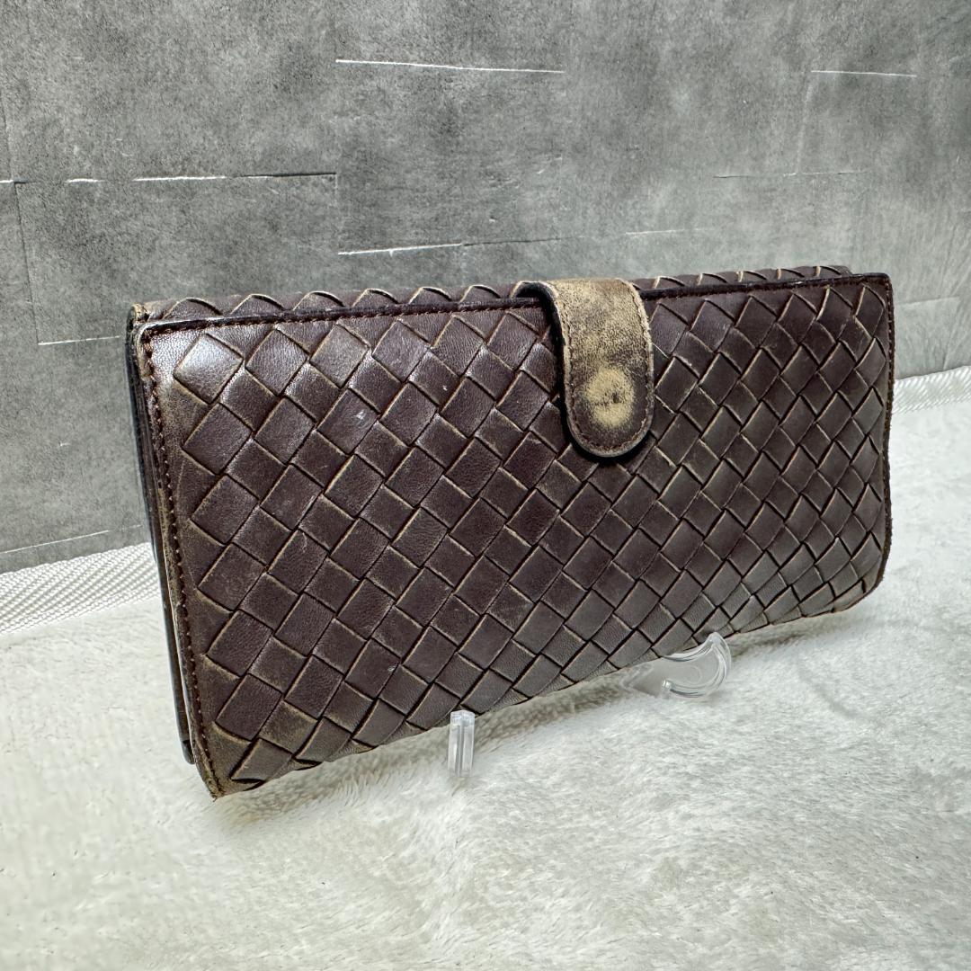 ボッテガヴェネタ 長財布 二つ折り イントレチャート ダークブラウン