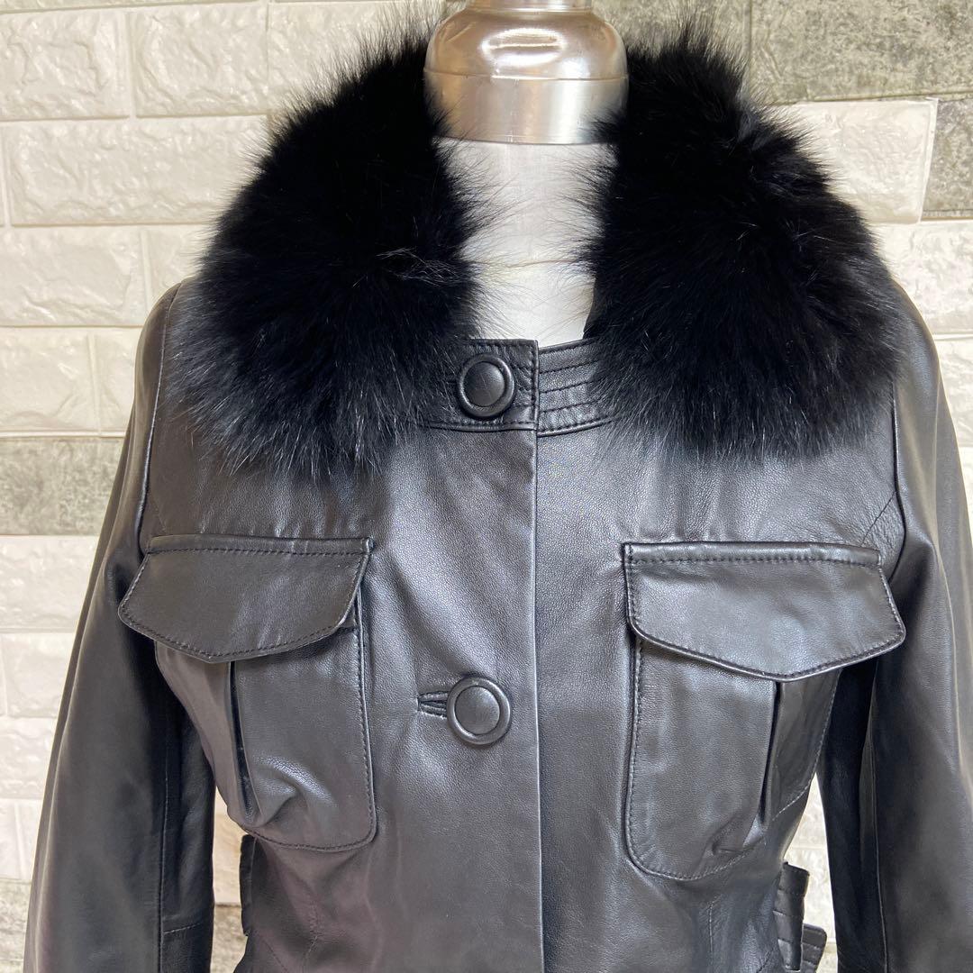 アパレル工連 】美品ラムレザーファー付きジャケット (M)黒フォックス