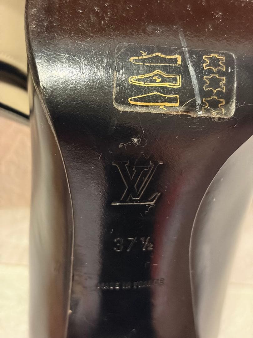 #LOUIS VUITTON ブラック レザーファー装飾ハイヒール#24.5cm