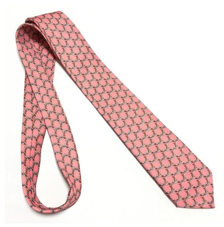 ✨極美品✨ HERMES エルメス ネクタイ シルク ピンク系 総柄 チェーン