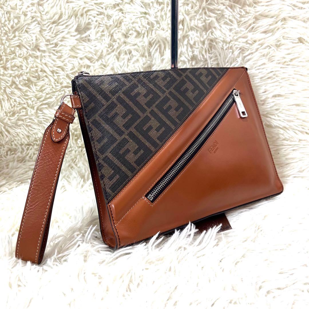 極美品】フェンディ クラッチバッグ ズッカ柄 ダイアゴナル PVC レザー