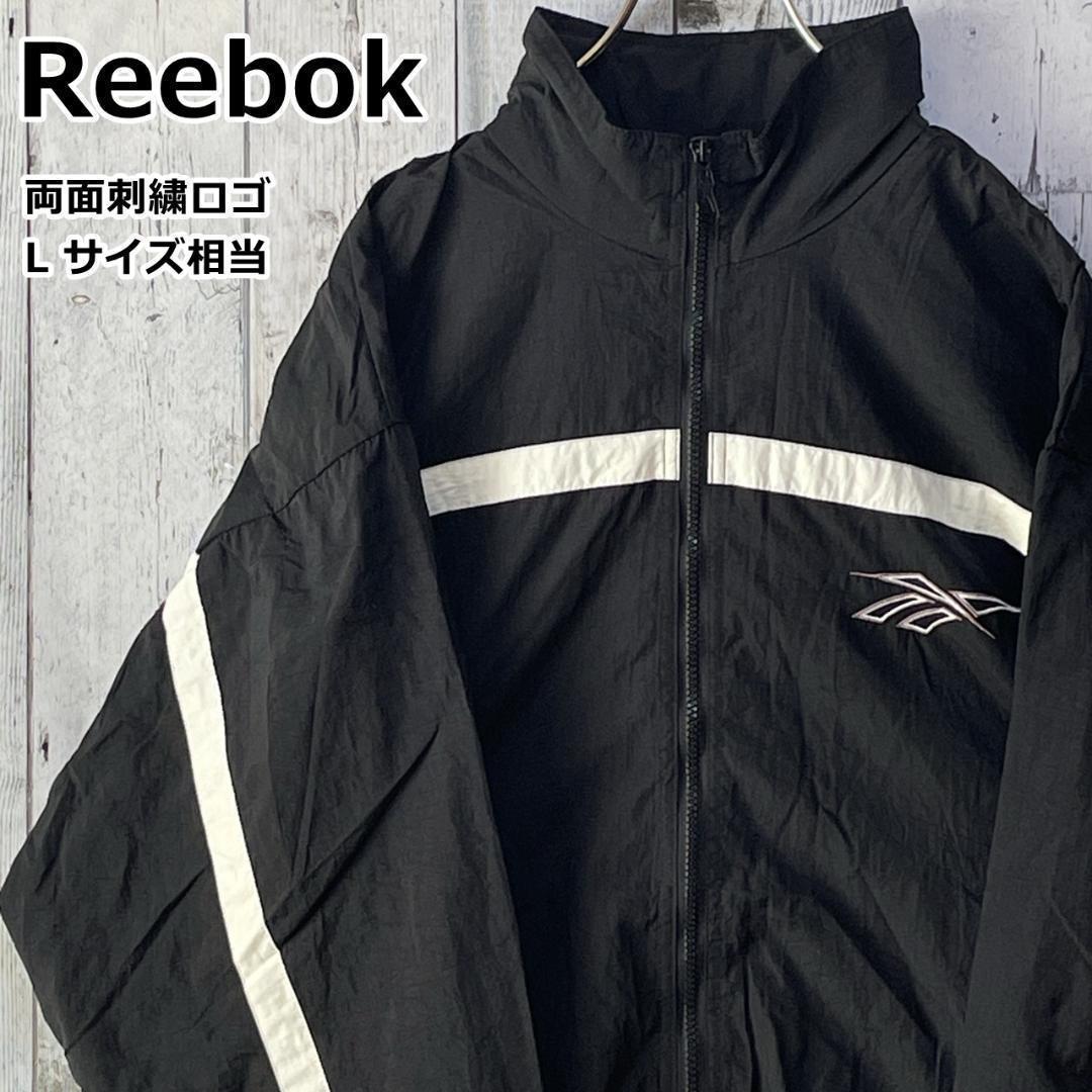 リーボック ナイロンジャケット ベクターロゴ 両面刺繍ロゴ 黒×白 L