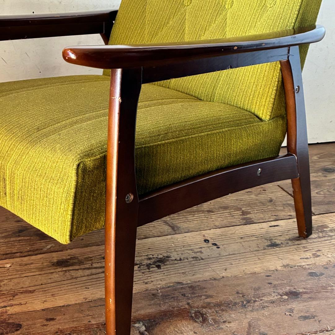 昭和レトロ ミッドセンチュリー グリーン 1人掛けソファ木肘