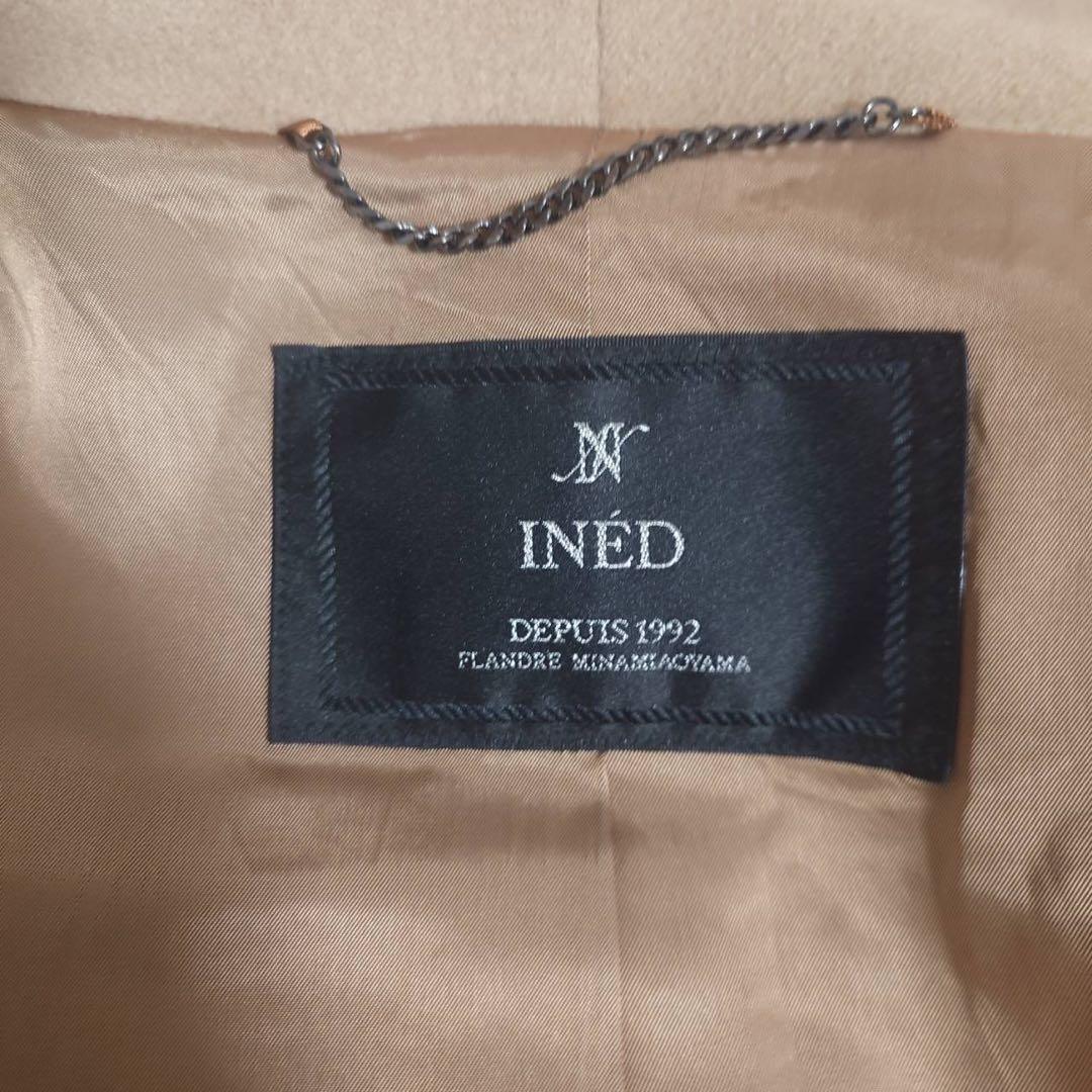 イネド ベルテッドコート カシミヤ100% 女優襟 Aライン キャメル M