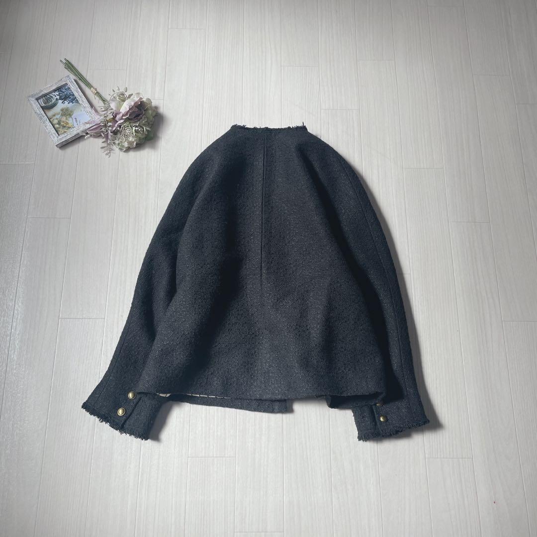 ♢【美品】ピュアルセシン スラブツイード ノーカラージャケット 黒