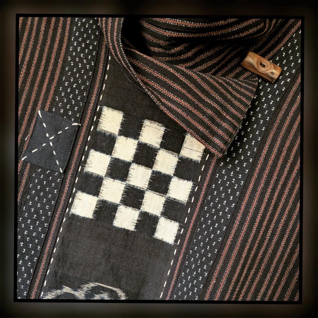 古布リメイク♥ワンピース 縞木綿＆絵絣合わせ - メルカリ