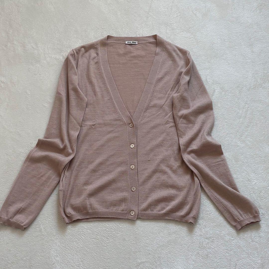 MIU MIU カシミヤシルク Vネック カーディガン ピンクベージュ 42 中古・古着通販】MIU MIU (ミュウミュウ) カシミヤクロップド