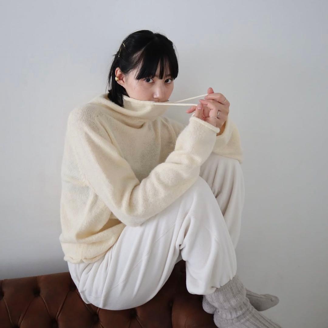 新品未使用　WIDE NECK KNIT TOP Oversized Half-Zip Cashmere Blend Sweater – Yacaia Y-0015 in Grey