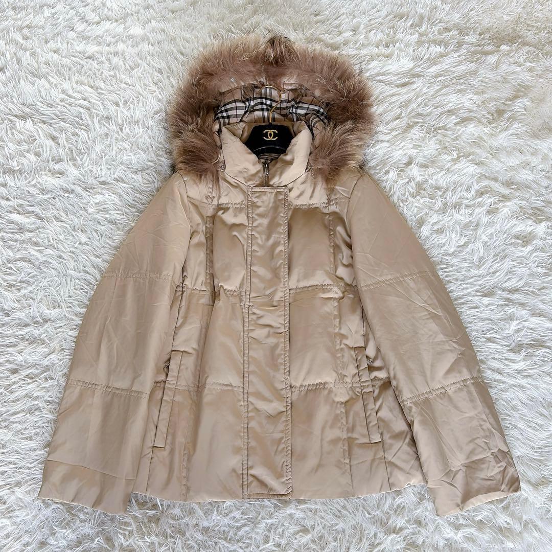 バーバリーロンドン】ファーフード3WAYダウンコート ベージュノバ