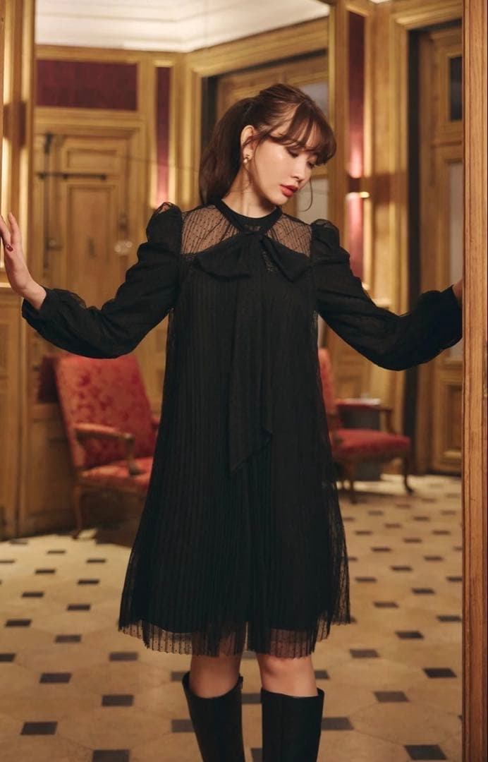 Herlipto French Pleated Lace Dress ワンピース Her lip to ワンピース Pleated Lace Knit Dress : ZOZOTOWN Yahoo!店