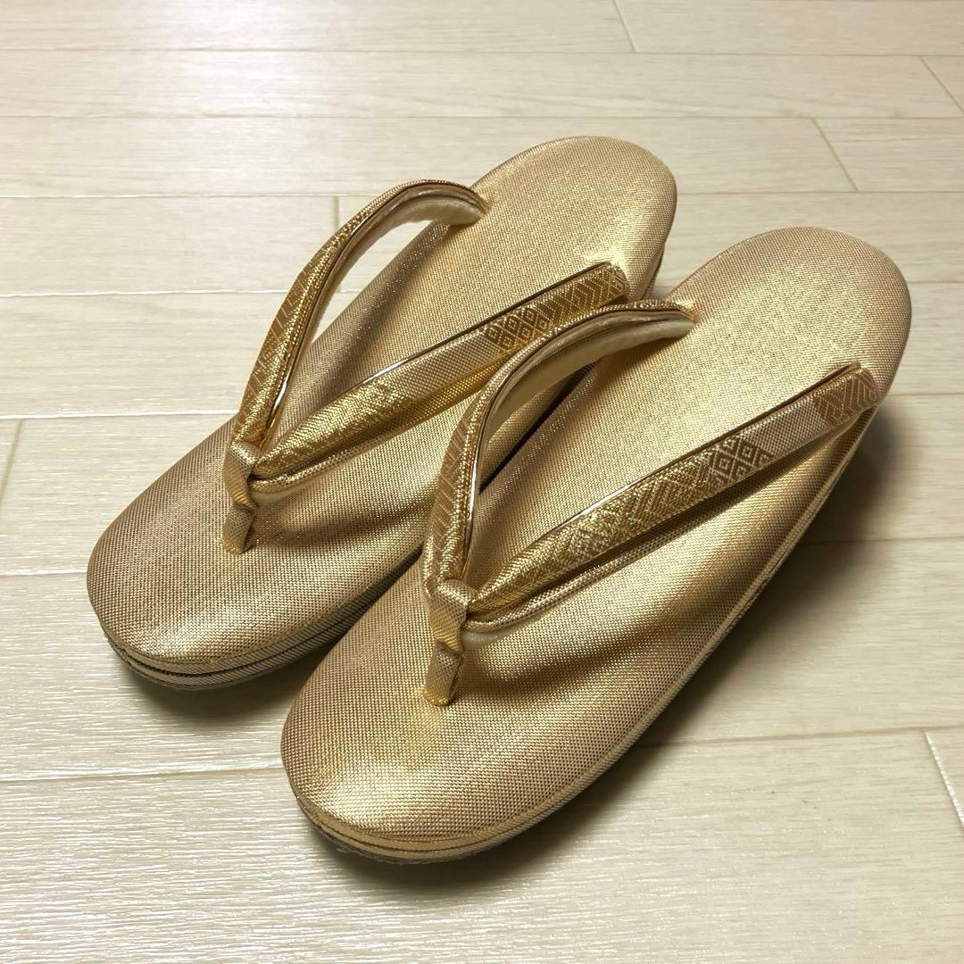 《美品・箱付き》東京胡蝶　草履バッグセット　帯地　ゴールド　二石草履フォーマル