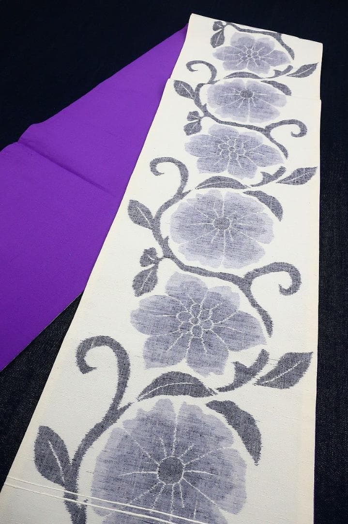 未使用品 袋帯 洒落袋帯 紬地 オフホワイト 枝花 長さ4m64cm 全通柄