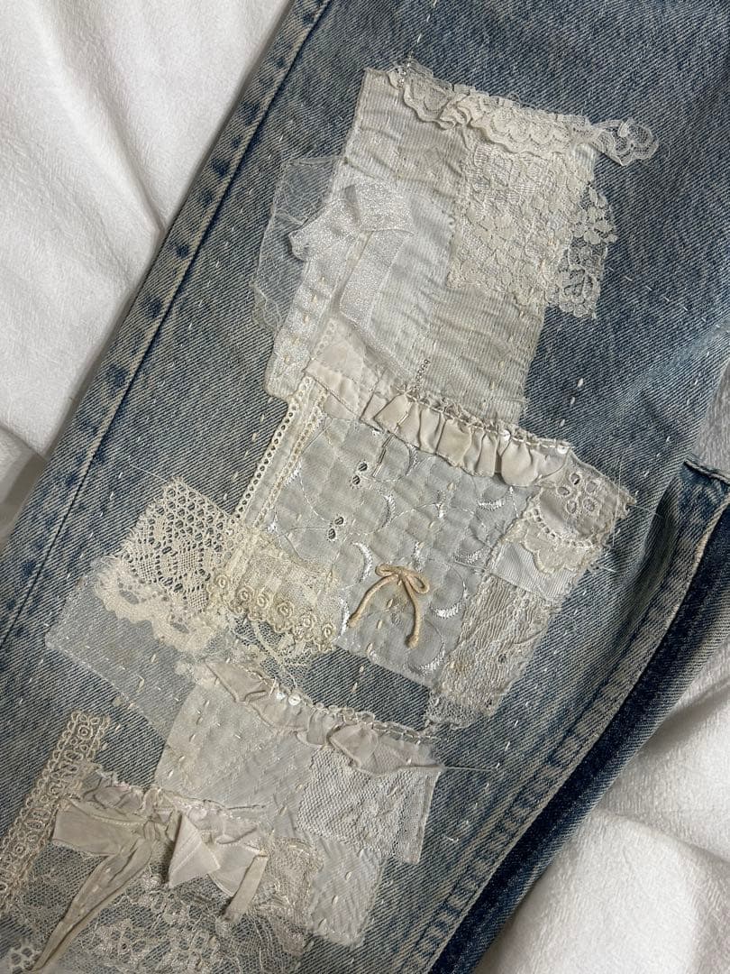 1点物】keisukekanda レースパッチワークリボンデニム - メルカリ