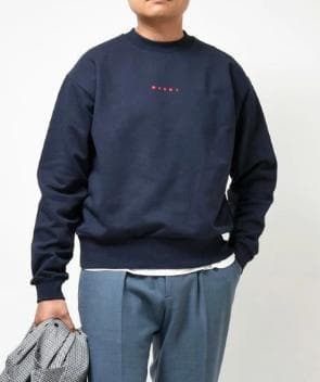 【MARNI】コットンクルーネック コンパクトロゴスウェット ネイビー 48 MARNI（マルニ）コットンクルーネックコンパクトロゴスウェット