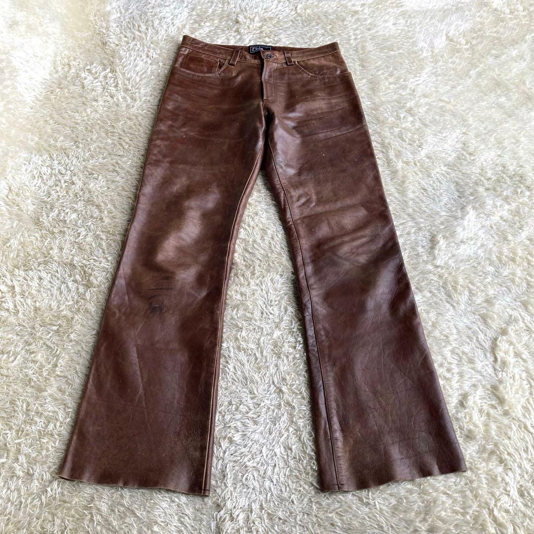 ✨本革】odin レザーパンツ 31 ブーツカット ブラウン