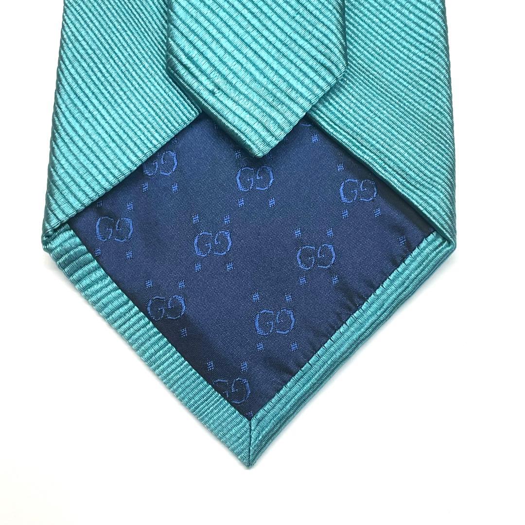 極美品✨】グッチ ネクタイ エメラルドグリーン 無地 ソリッド 光沢