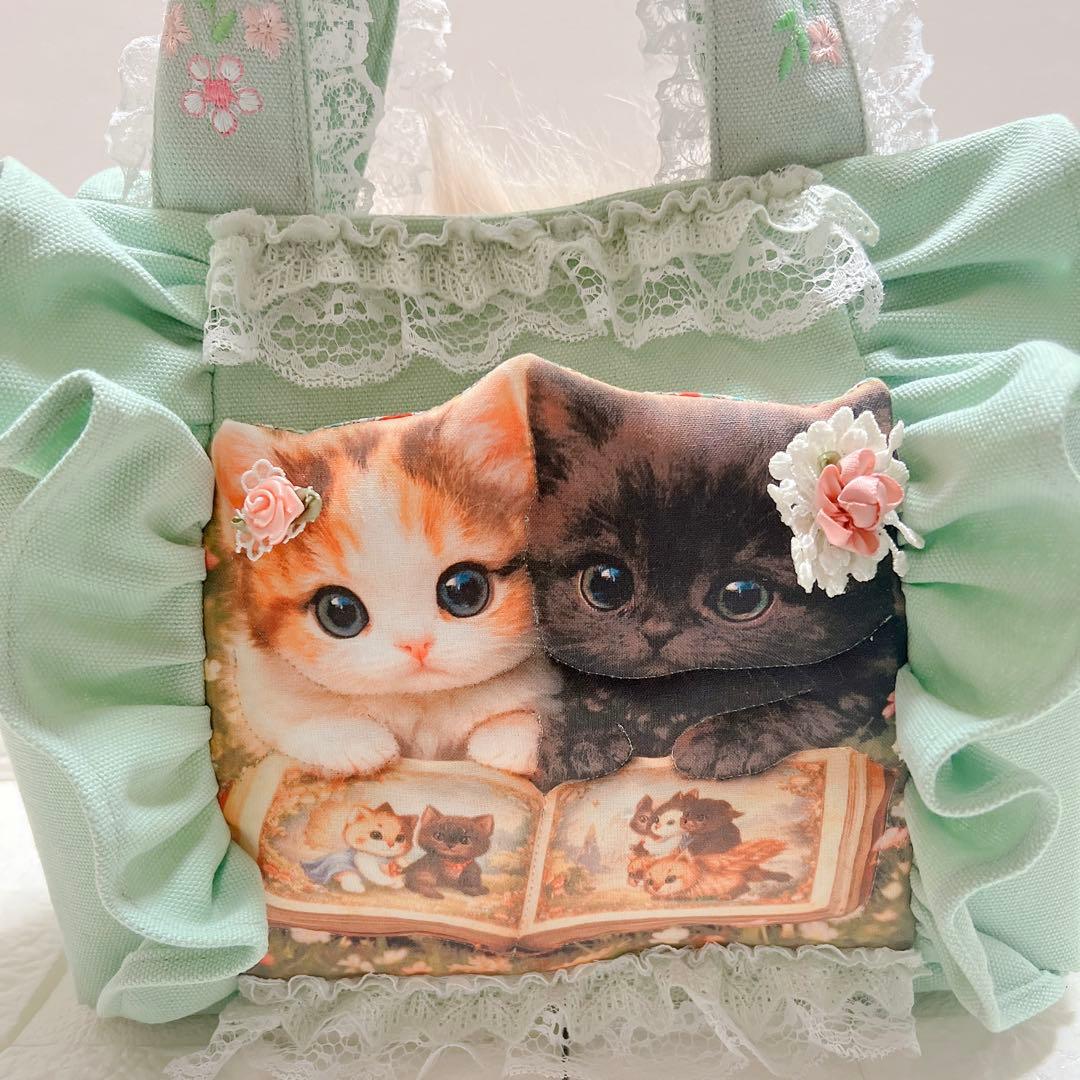 コヤンイサムチョン 贅沢フリルと刺繍の2wayトートバッグ／ミント