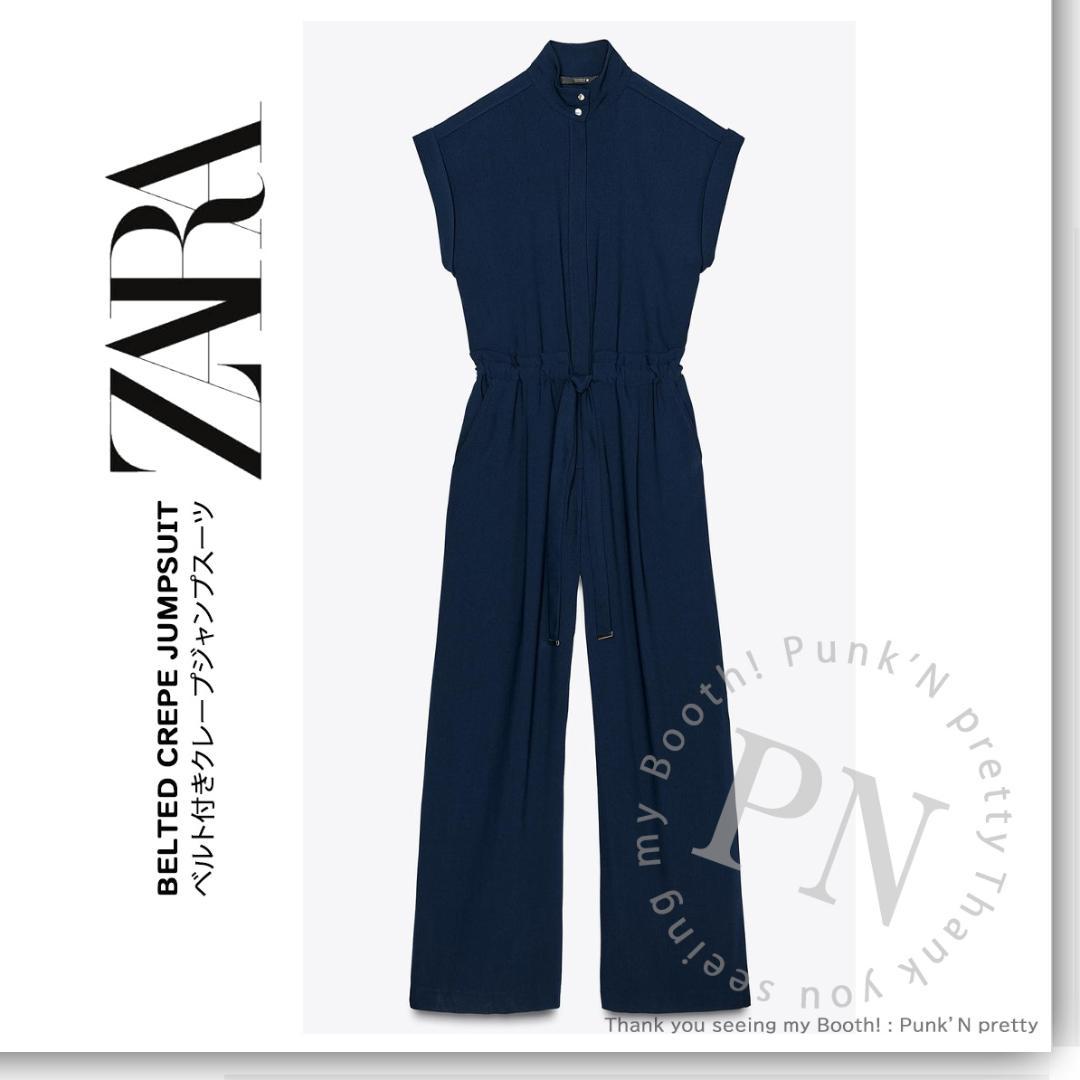 ZARA ベルト付きクレープジャンプスーツ S ネイビー - メルカリ