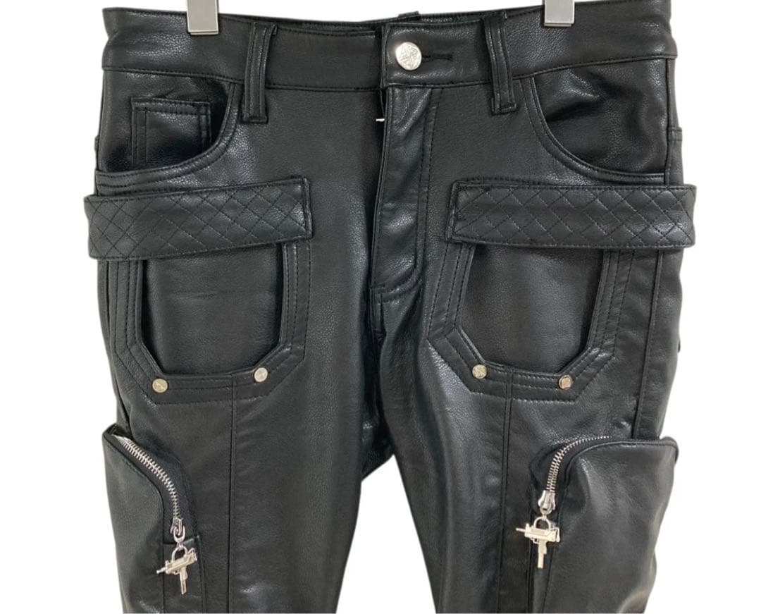 GUAPI グアピ フェイクレザーパンツ フレアパンツ スキニーパンツ 30