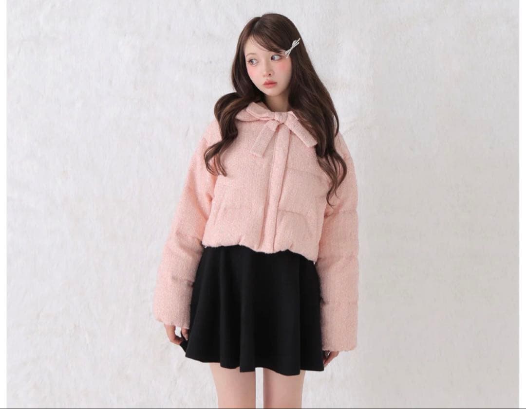 Ribbon tweed short down jacket - メルカリ