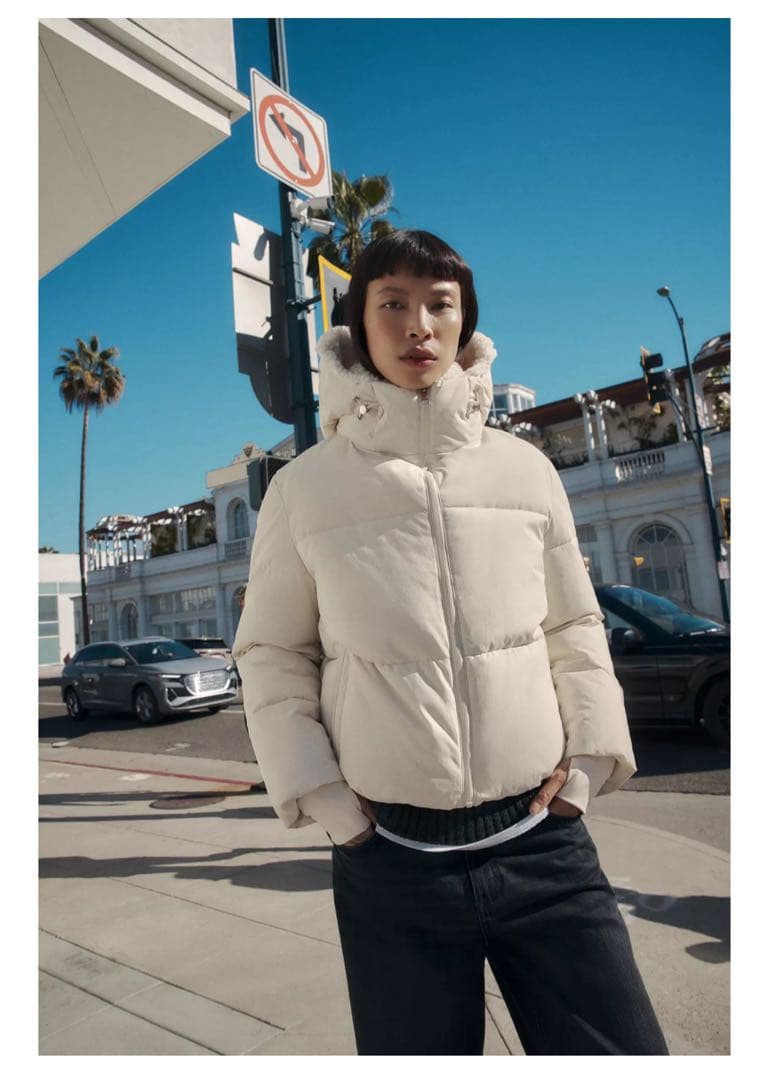 ZARA 新品フェイクシープスキンフード付き撥水ウィンドブレーカー