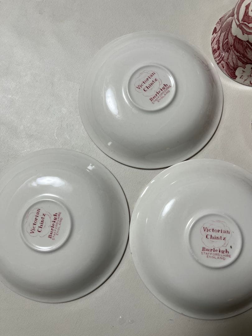 ヴンテージburleighビクトリアンチンツ 大中プレート4枚、カップ3個