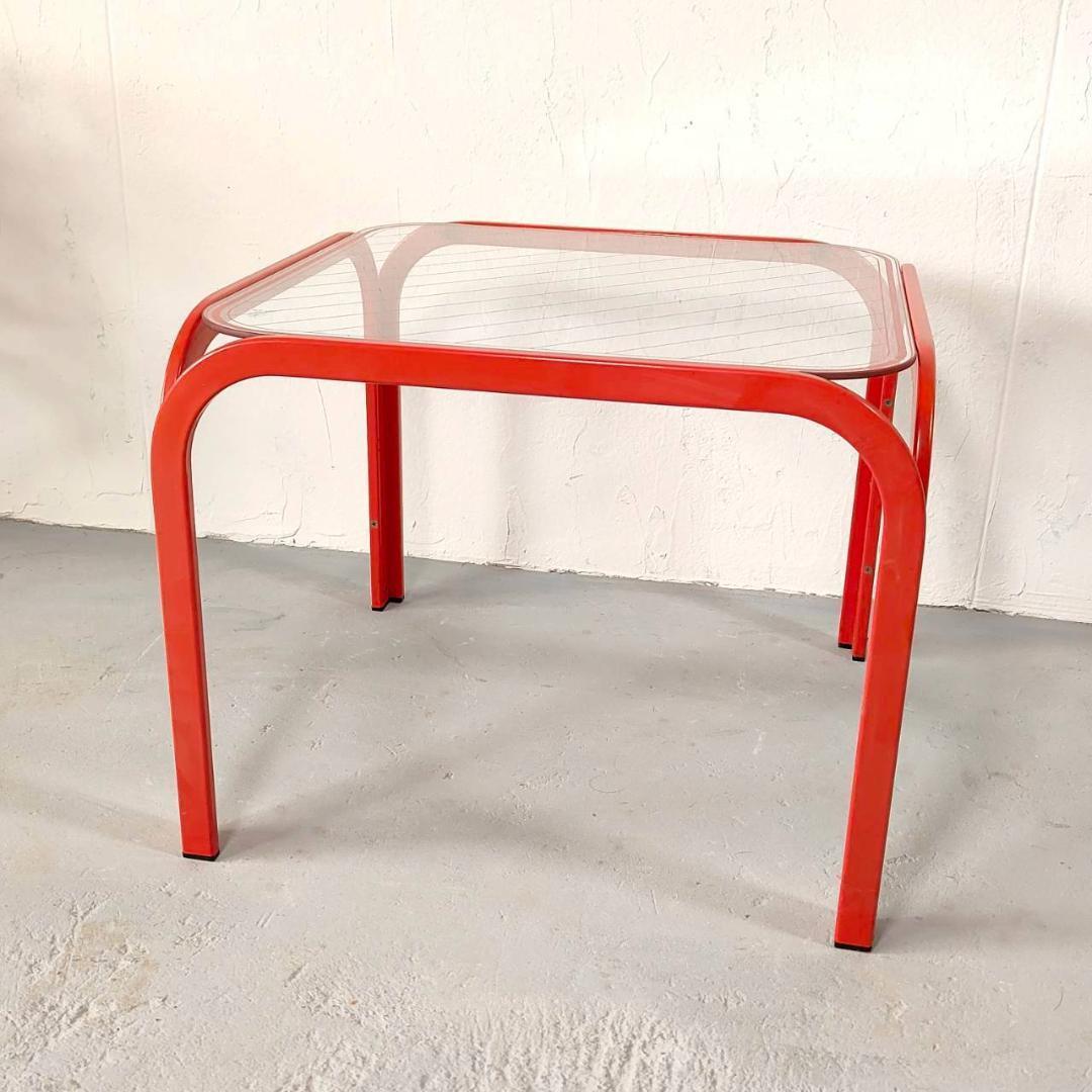 昭和レトロ かわいい テーブル 赤 強化ガラス 幅48cm ミッド