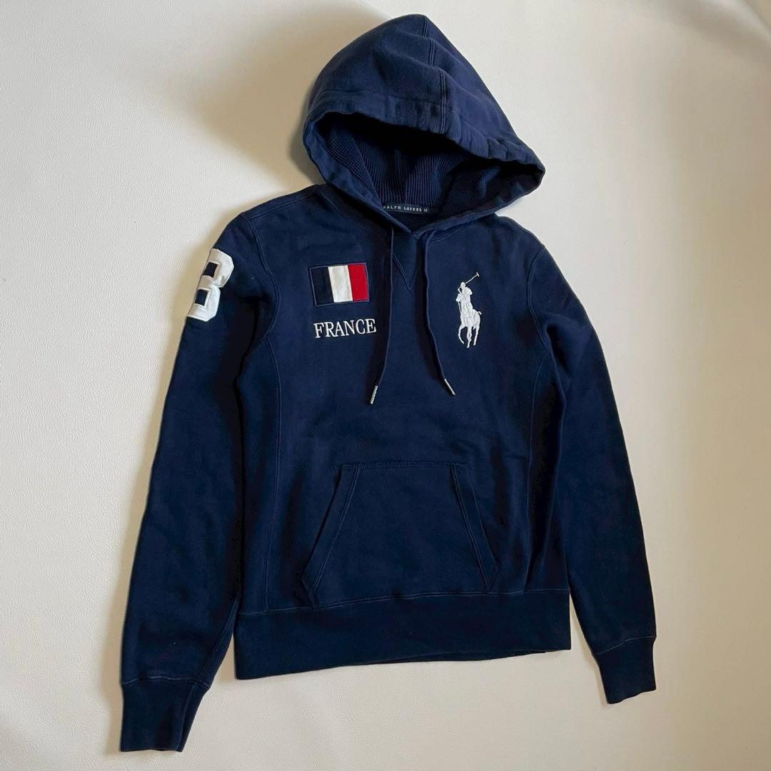 ラルフローレン】パーカー ビッグポニー フランス 日本 国旗 刺繍 紺M