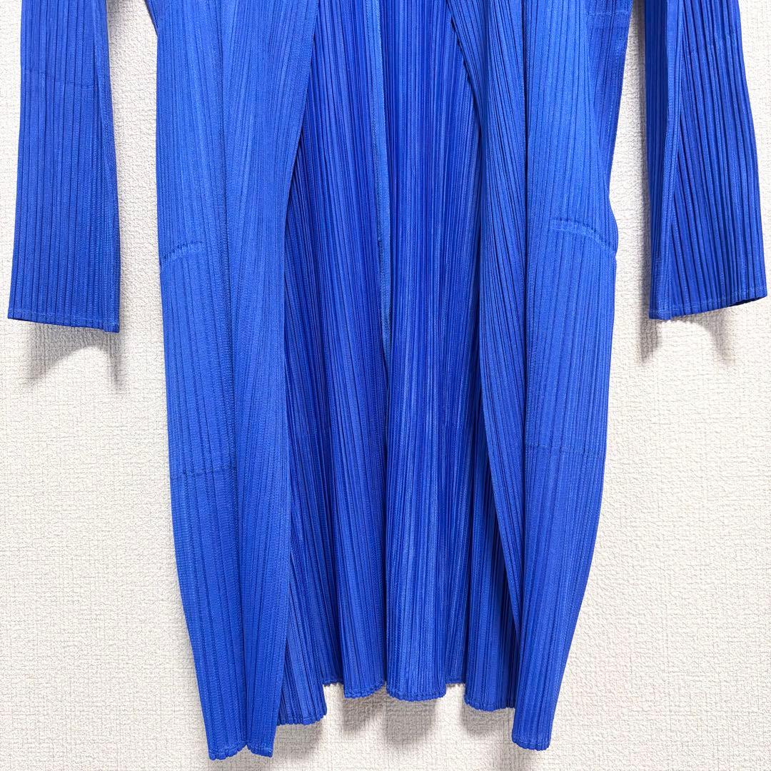 プリーツプリーズ ロングカーディガン 近年 ポケット ブルー サイズ5