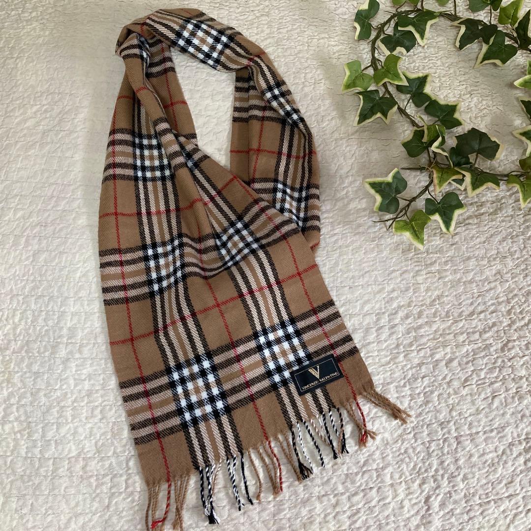 VINCENZO VALENTINO チェック マフラー ブラウン - メルカリ