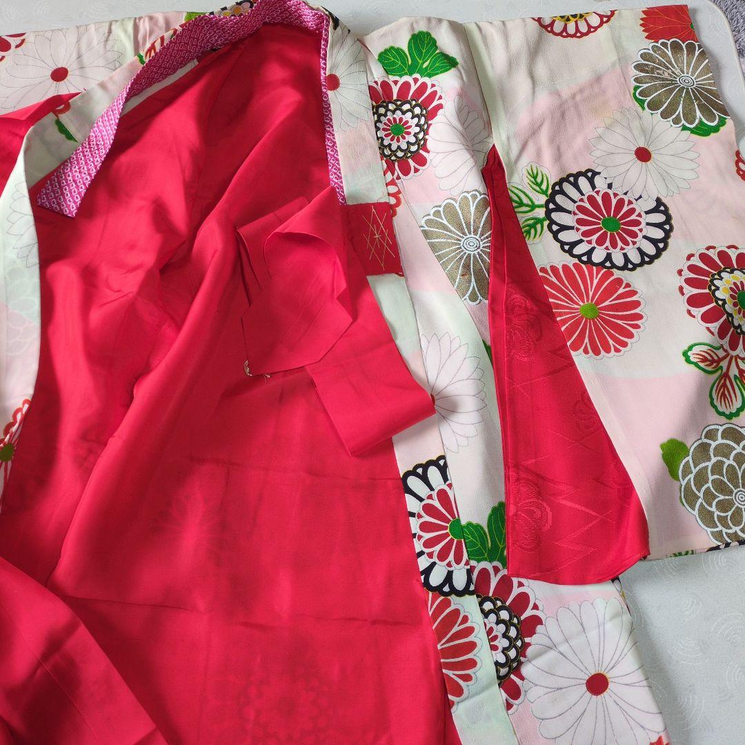 七五三3歳女の子アンティーク着物と正絹総絞り手縫いの被布と巾着