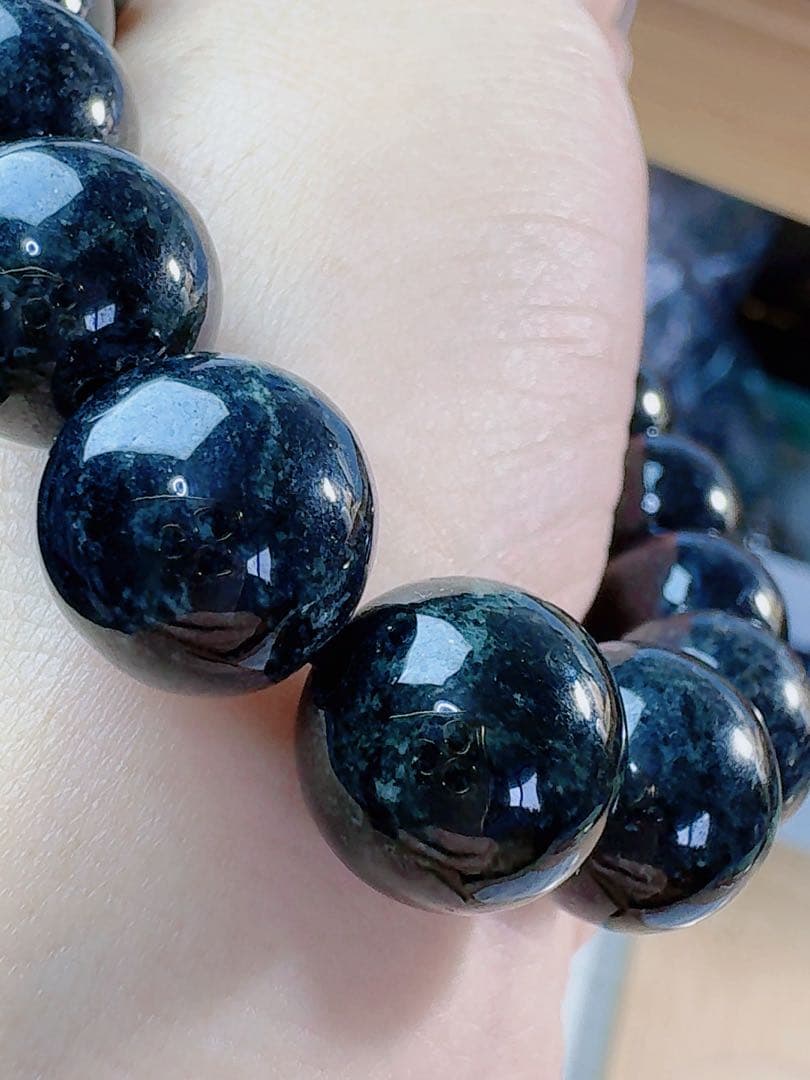 MY CS-0219天然本翡翠《本物保証》墨翠 黒翡翠 ブレスレット17cm